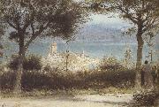 Albert goodwin,r.w.s The Town of Spiez on Lake Thun,Switzerland (mk37) USA oil painting artist